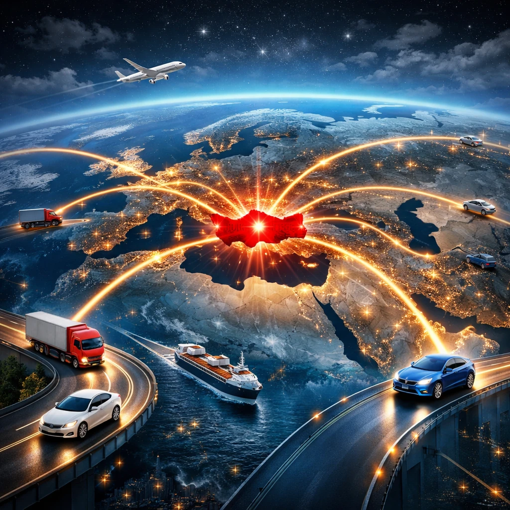 Global vehicle sourcing and transport routes connecting Turkey with international markets